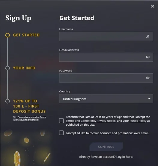Registrace v 21 Casino