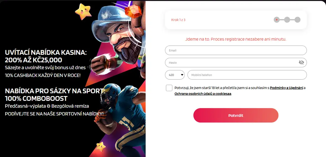 Trivelabet Casino registrační formulář