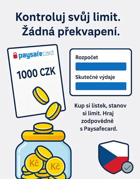 Paysafecard kampaň o kontrole limitu pro zodpovědné hraní s 1000 CZK kartou a rozpočtem